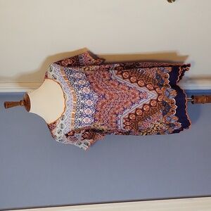 Soft Surroundings Top Blouse XL Orange Blue Scalloped Short Sleeve